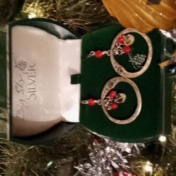 Big Sky Silver Large Circle Hoop W/ 3 Bead Dangled Fishhook Earrings - Picture 2 of 3